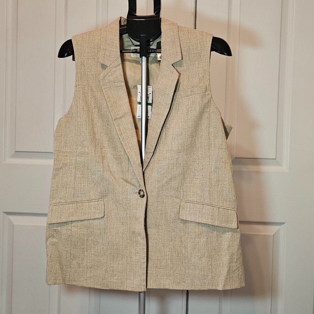 MICHAEL Michael Kors Khaki One Button Sleeveless Blazer Size Large